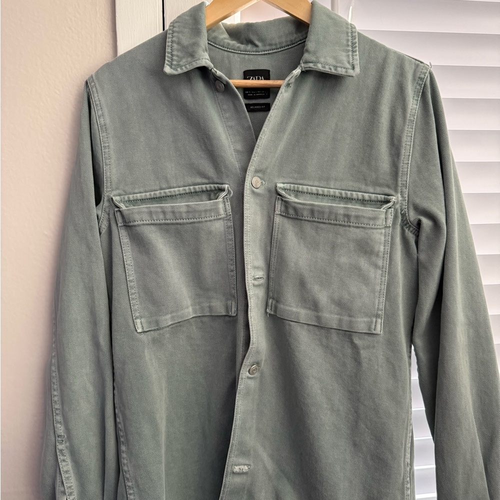 Zara Men's Sage Utility Shirt Jacket
